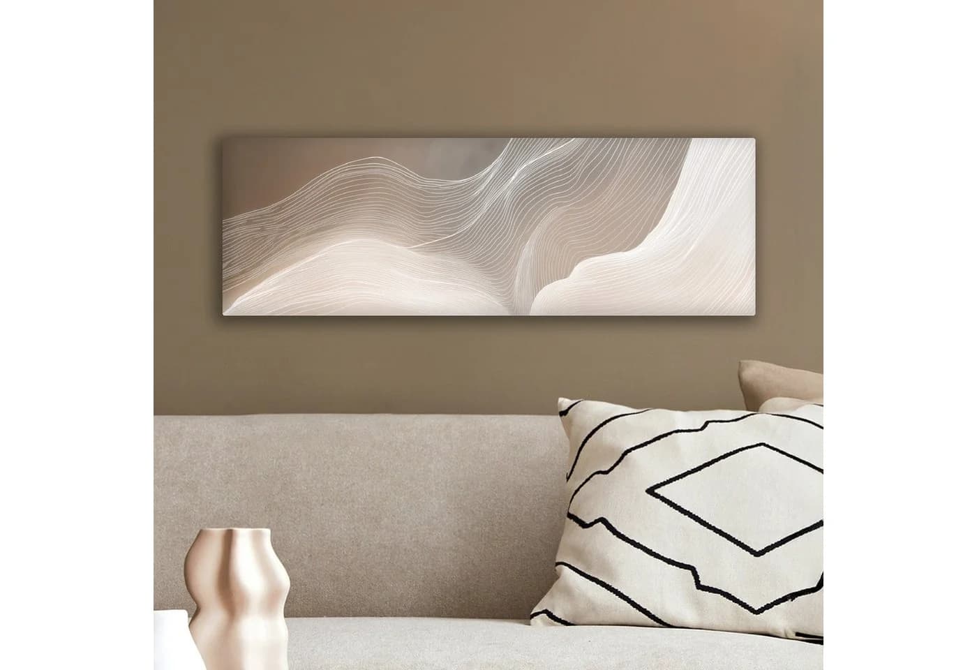 OneMillionCanvasses® Leinwandbild Panorama Wellenlinien Beige/Weiß - Bild 4