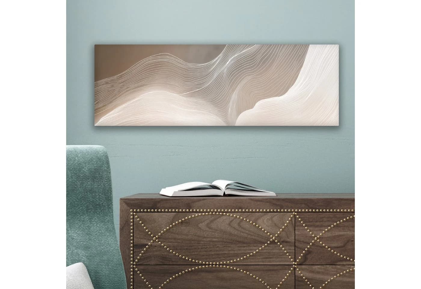 OneMillionCanvasses® Leinwandbild Panorama Wellenlinien Beige/Weiß - Bild 5