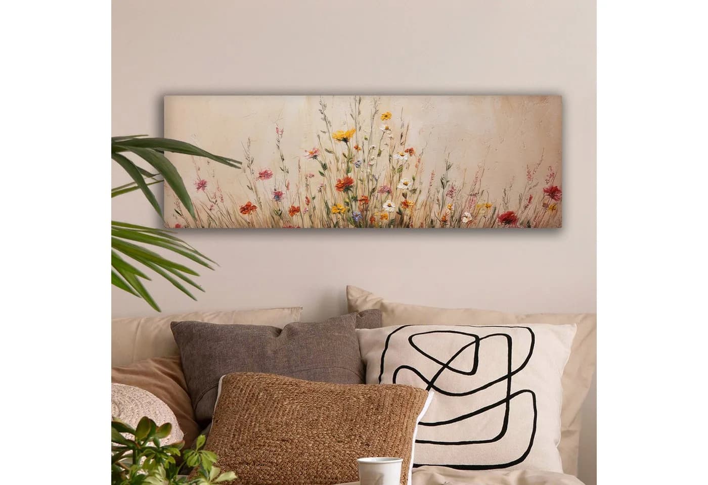 OneMillionCanvasses® Leinwandbild Panorama Wildblumen Pinselstriche