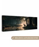 OneMillionCanvasses® Leinwandbild Panorama Hirsche - Waldbach - Mystisch Bild 2
