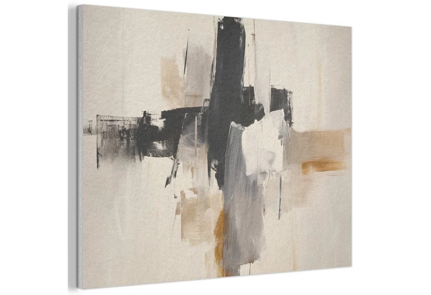 MuchoWow Akustikbild Abstrakt Beige Schwarz Weiß Gold PET-Filz - Bild 2