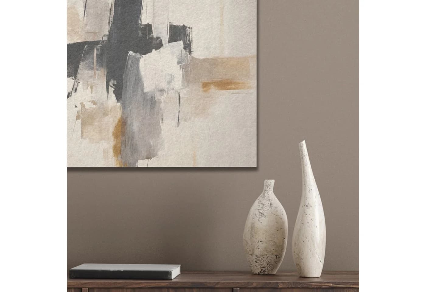 MuchoWow Akustikbild Abstrakt Beige Schwarz Weiß Gold PET-Filz - Bild 4