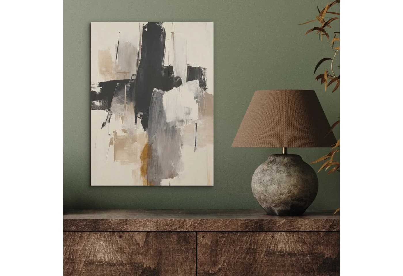 MuchoWow Akustikbild Abstrakt Beige Schwarz Weiß Gold PET-Filz - Bild 3