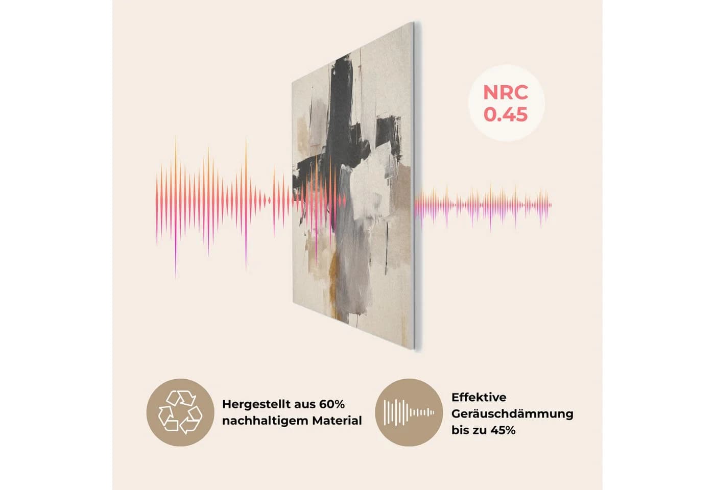 MuchoWow Akustikbild Abstrakt Beige Schwarz Weiß Gold PET-Filz - Bild 5