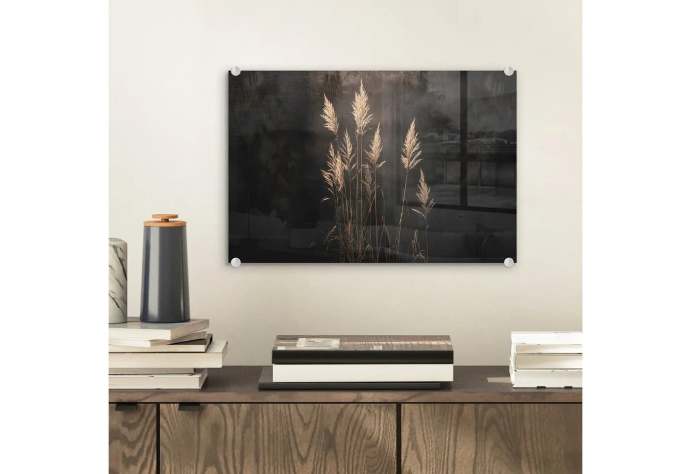 MuchoWow Acrylglasbild Ziergras Schwarz Modern