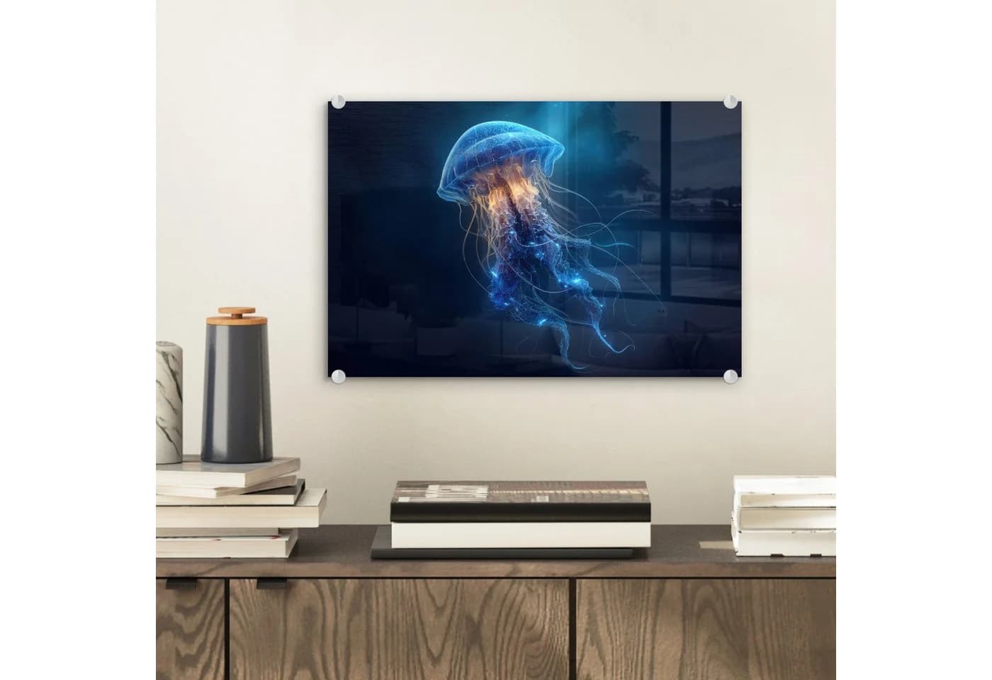 MuchoWow Acrylglasbild Qualle Blau Modern