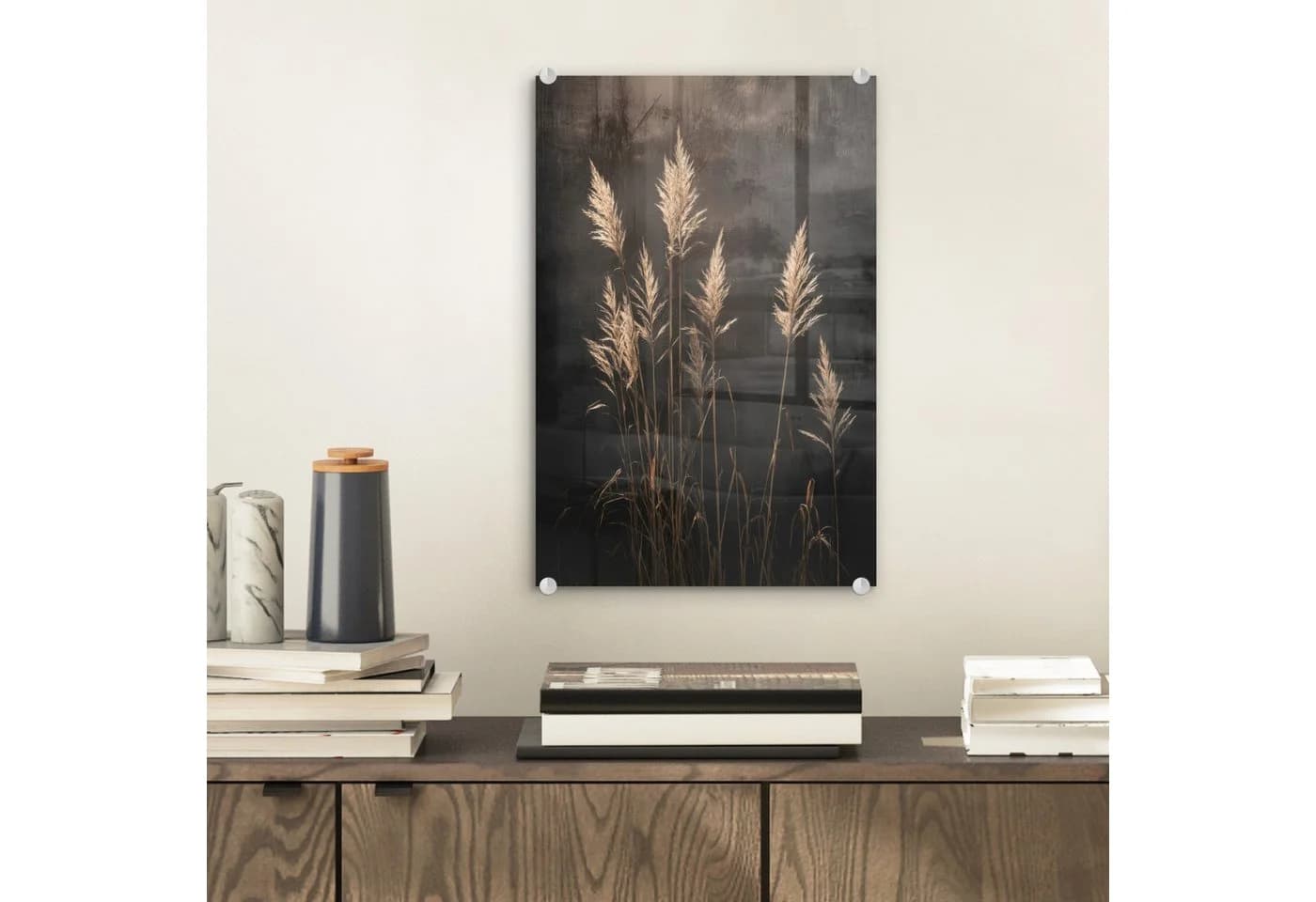 MuchoWow Acrylglasbild Ziergras Schwarz mit Aufhängung