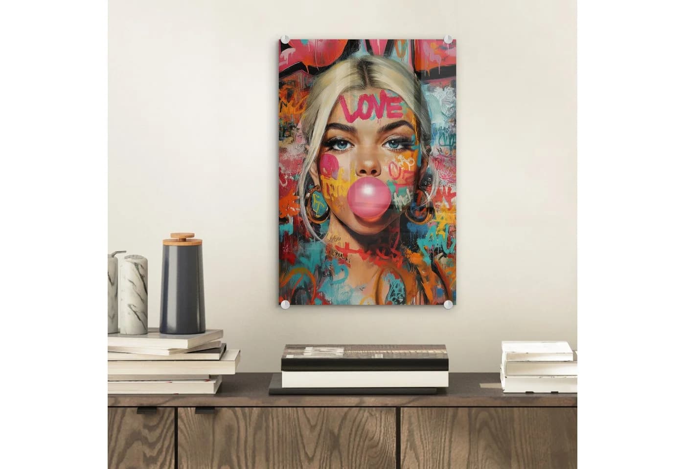MuchoWow Acrylglasbild Frau Graffiti Bunt mit 3D-Effekt