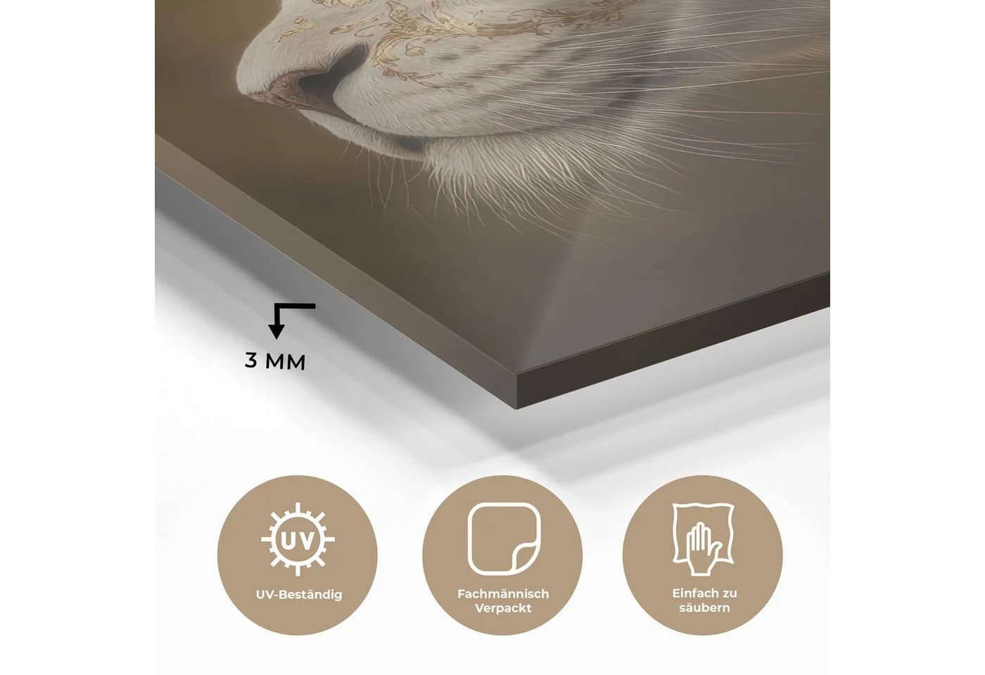 MuchoWow Acrylglasbild Löwin Weiß Gold mit Aufhängung - Bild 3
