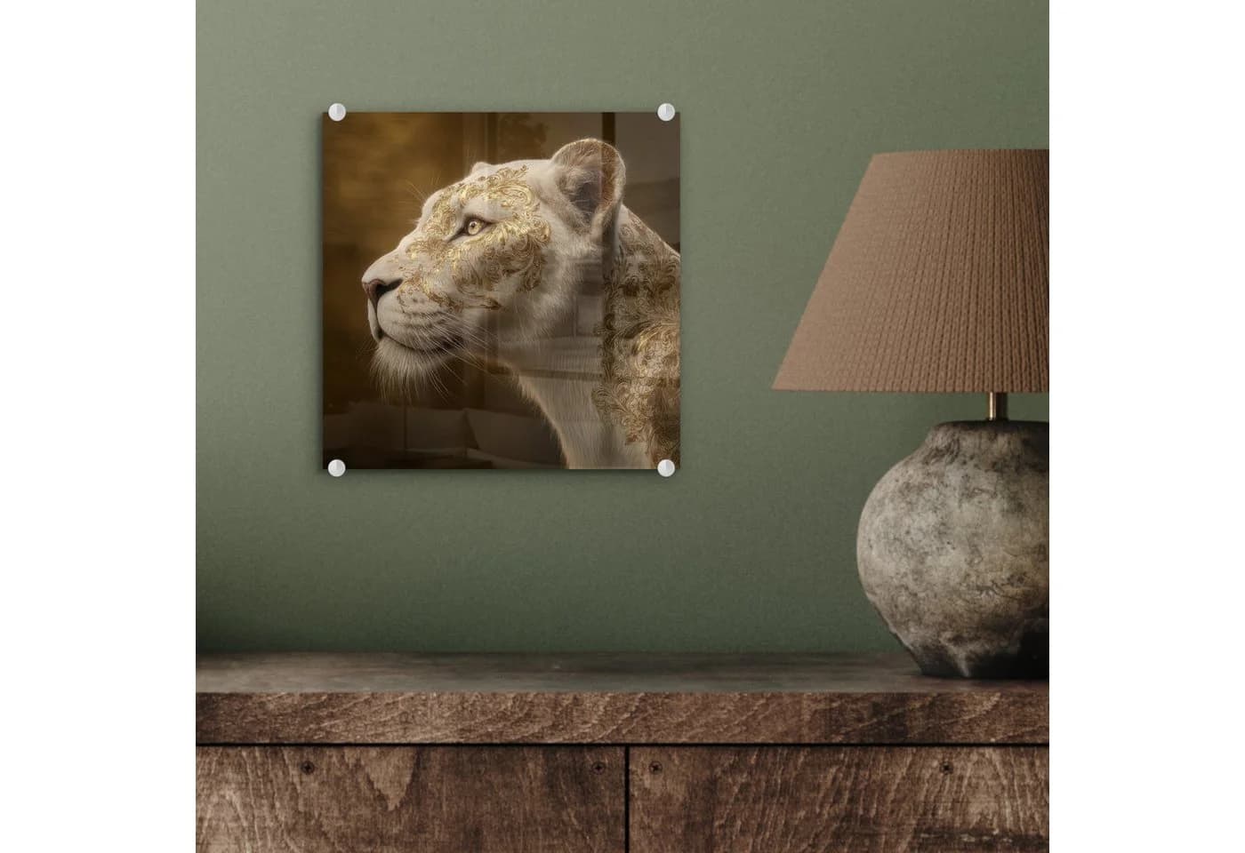 MuchoWow Acrylglasbild Löwin Weiß Gold mit Aufhängung - Bild 4