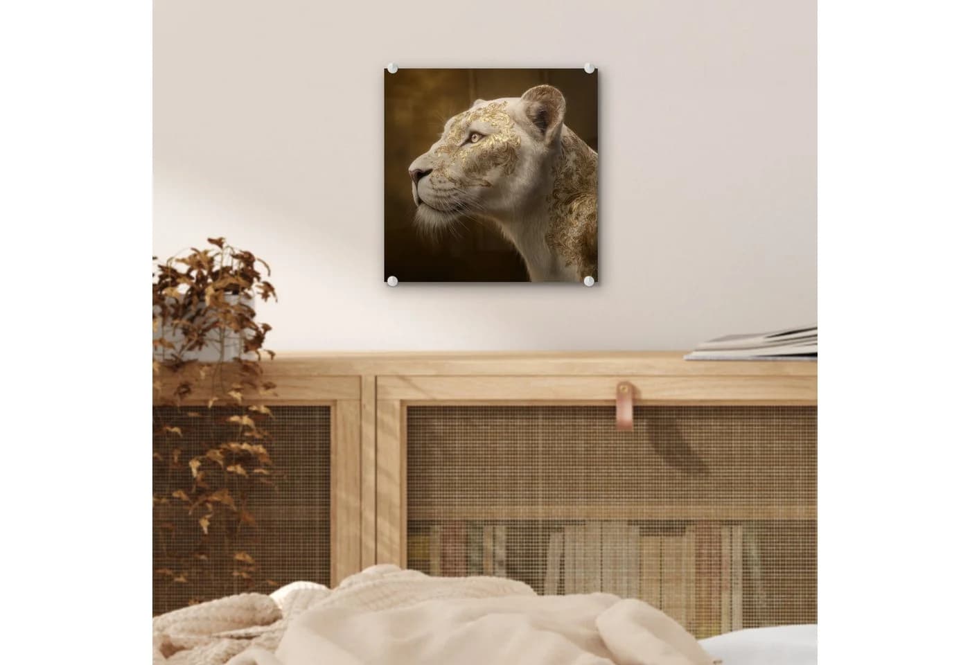 MuchoWow Acrylglasbild Löwin Weiß Gold mit Aufhängung - Bild 5