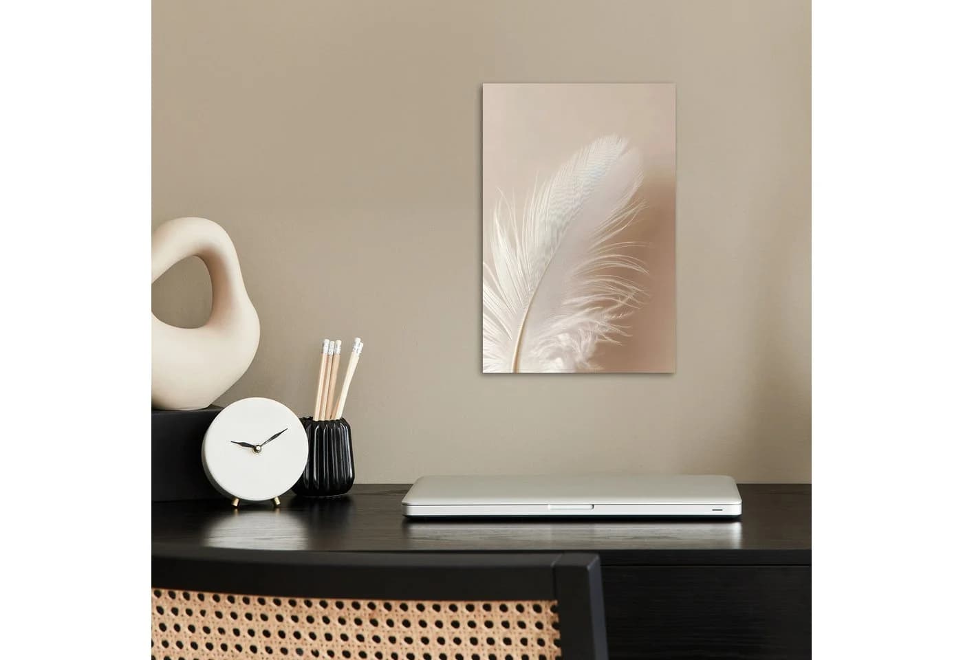 MuchoWow Poster Feder Minimalistisch Rosa Weiß 20x30 cm
