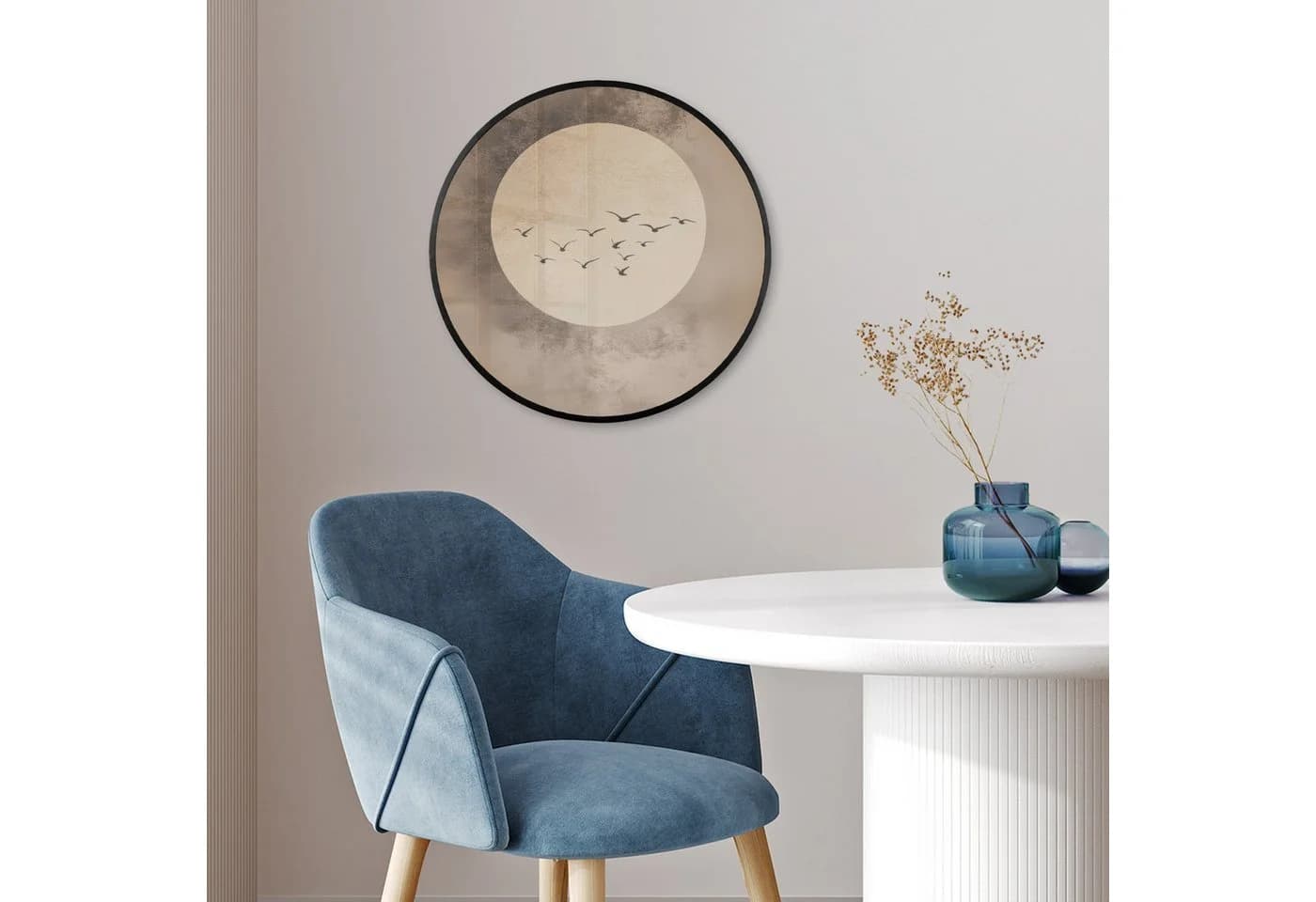 MuchoWow Poster Rund Vogel Beige Japanisch 40x40 cm - Bild 3