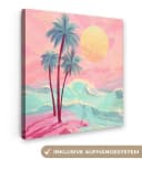 OneMillionCanvasses® Leinwandbild Palmen Meer Rosa/Türkis Bild 2