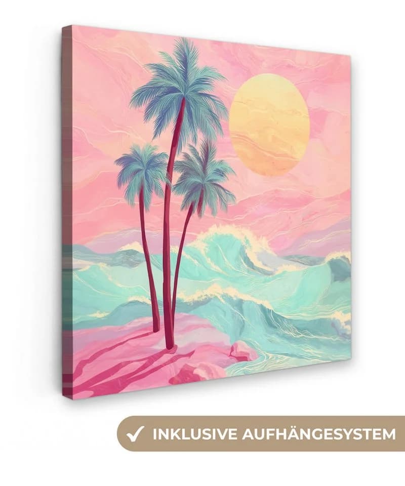 OneMillionCanvasses® Leinwandbild Palmen Meer Rosa/Türkis - Bild 2