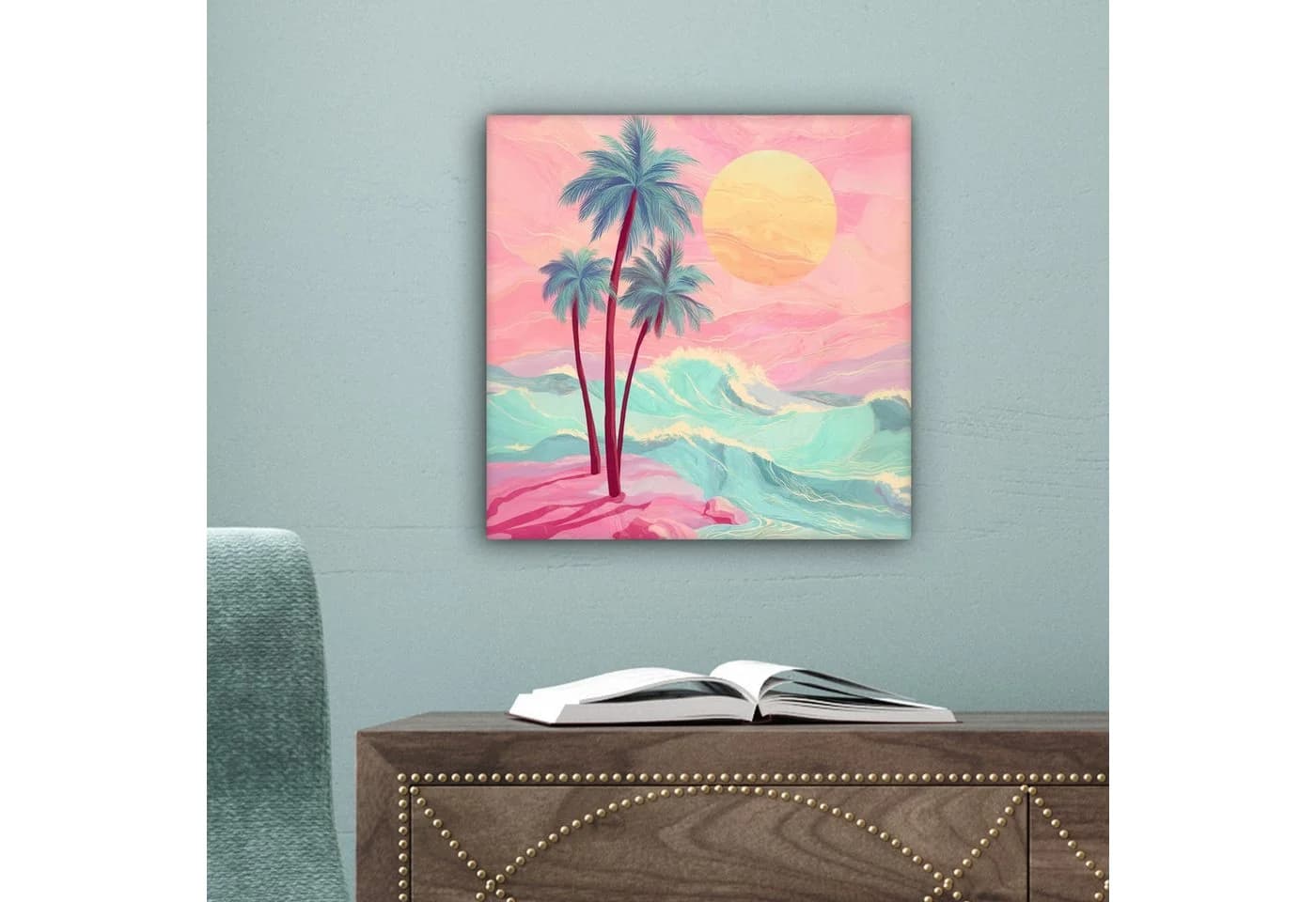 OneMillionCanvasses® Leinwandbild Palmen Meer Rosa/Türkis - Bild 5
