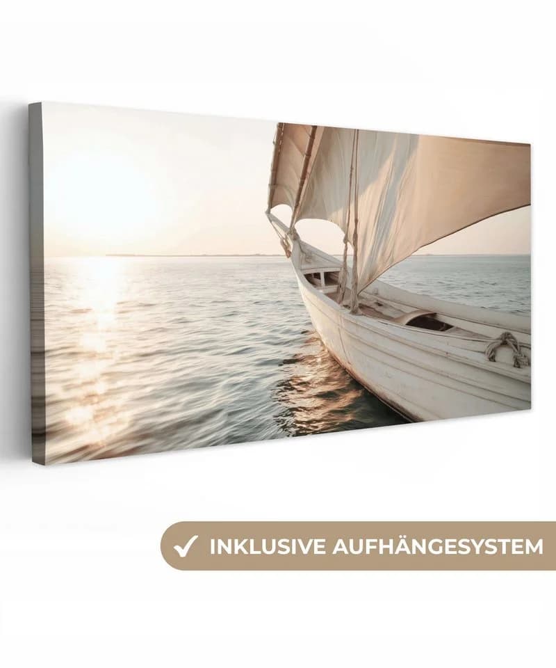 OneMillionCanvasses® Leinwandbild Panorama Segelboot - Meer - Beige - Sonne - Bild 2