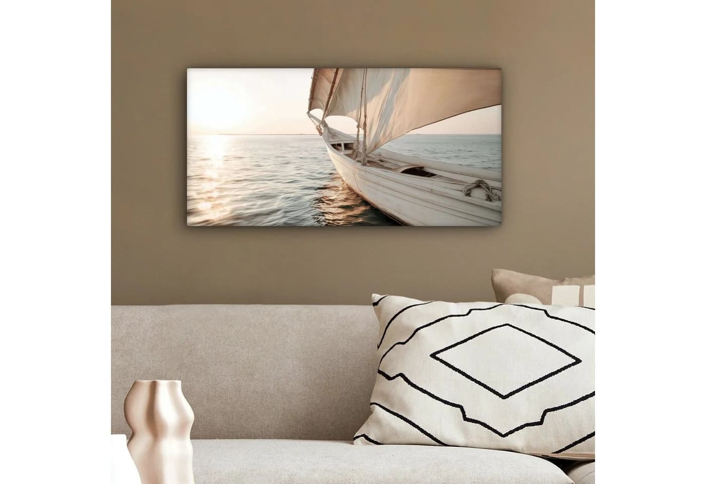OneMillionCanvasses® Leinwandbild Panorama Segelboot - Meer - Beige - Sonne - Bild 4