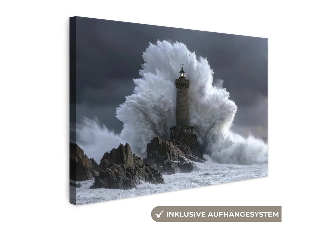 OneMillionCanvasses Leinwandbild Welle Leuchtturm 30x20 cm - Bild 2
