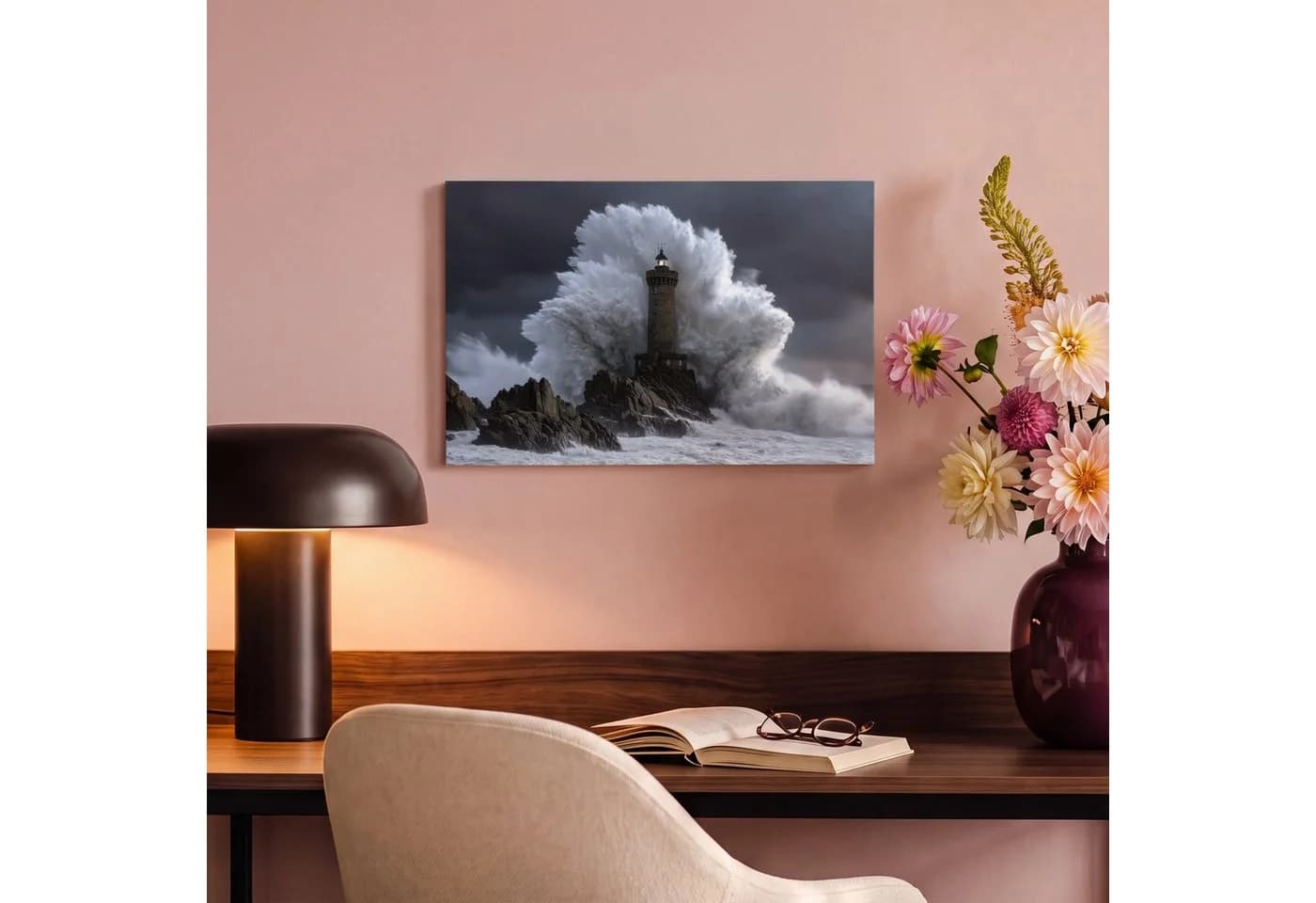 OneMillionCanvasses Leinwandbild Welle Leuchtturm 30x20 cm - Bild 4