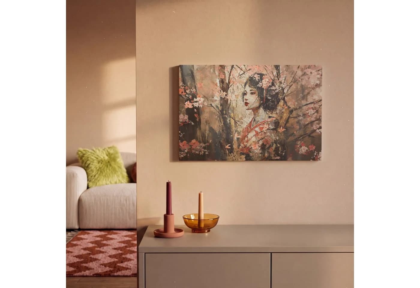 OneMillionCanvasses® Leinwandbild Kimono - Frau - Kirschbäume, Fotodruck 30x20 cm