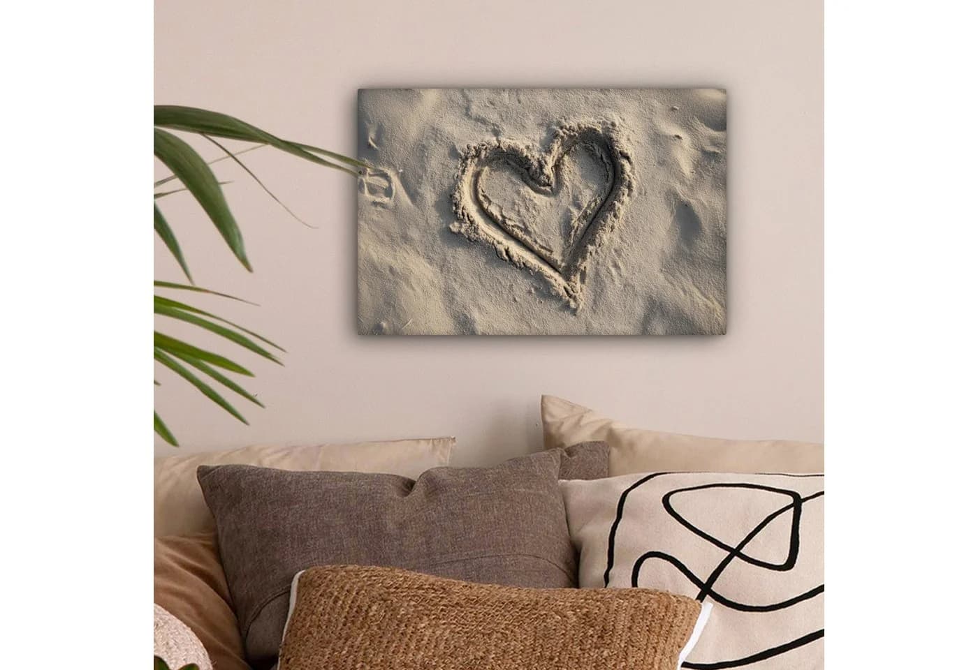 OneMillionCanvasses® Leinwandbild Herzform - Signiert - Beige - Sand, Fotodruck