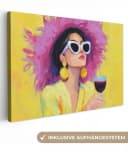 OneMillionCanvasses® Leinwandbild Frau mit lila Hut und Wein Bild 2