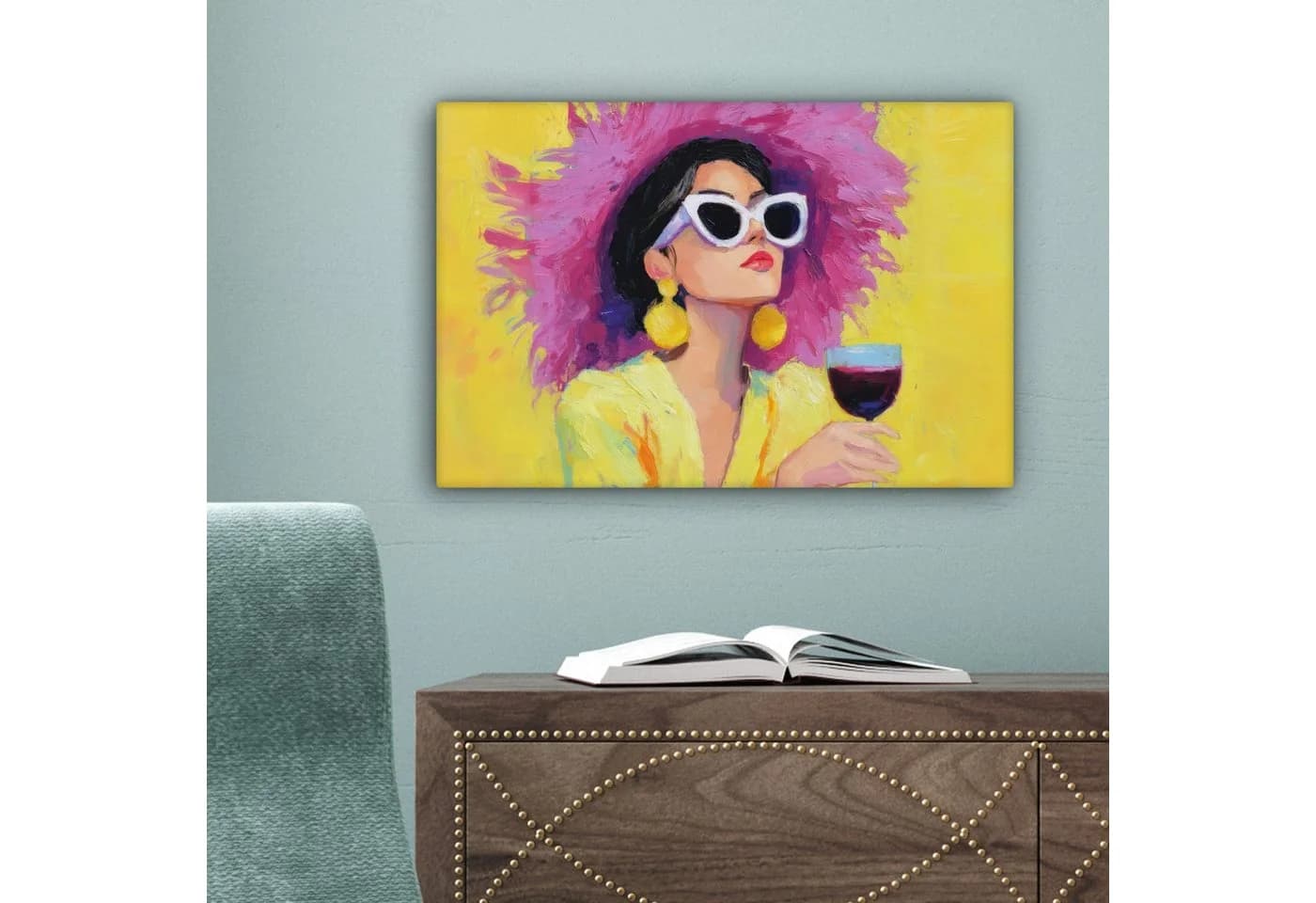 OneMillionCanvasses® Leinwandbild Frau mit lila Hut und Wein - Bild 5