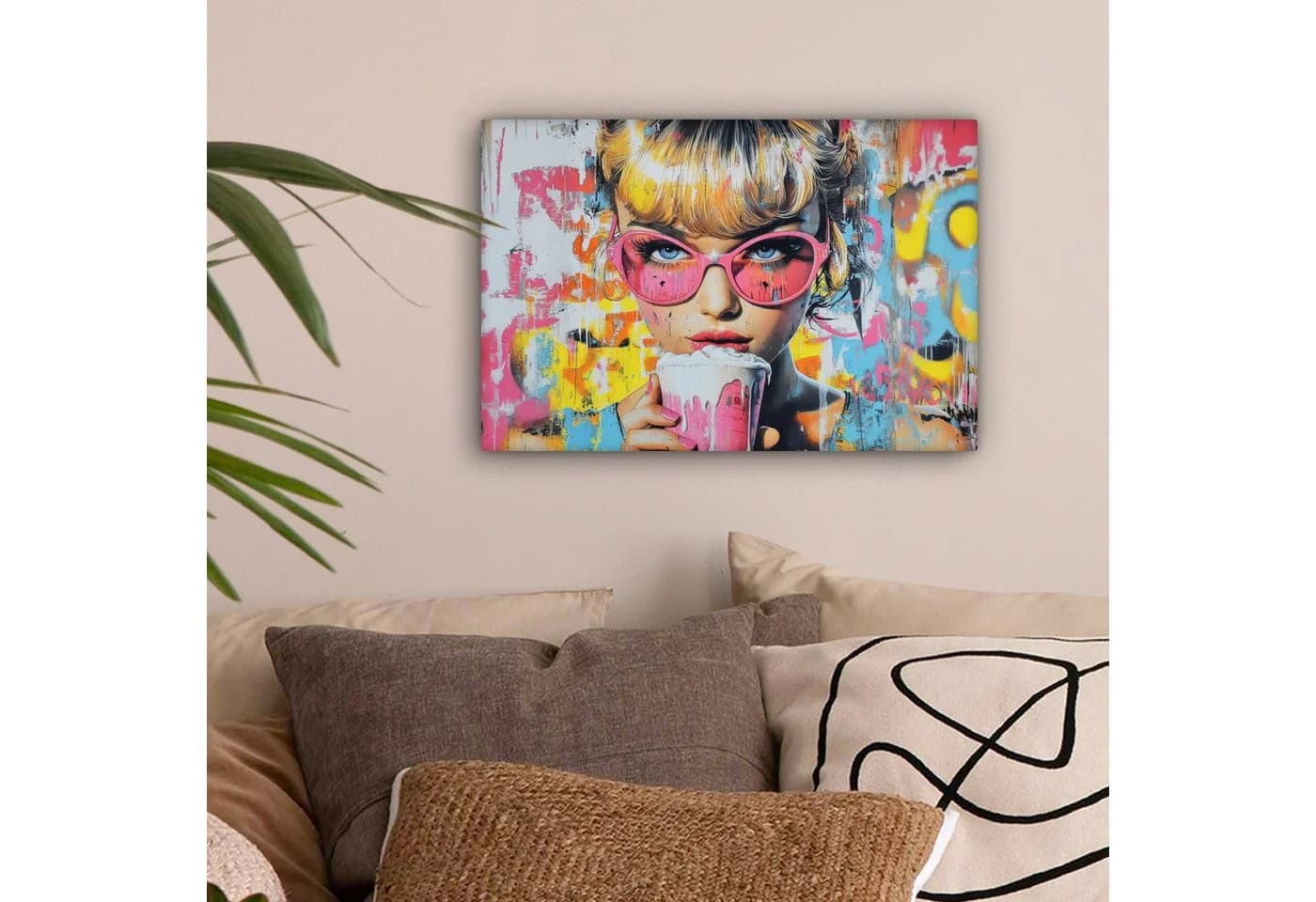 OneMillionCanvasses® Leinwandbild Frau Milchshake Bunt Modern