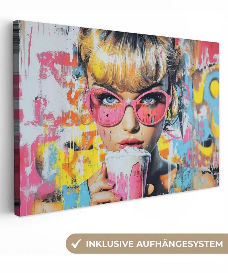 OneMillionCanvasses® Leinwandbild Frau Milchshake Bunt Modern - Bild 2