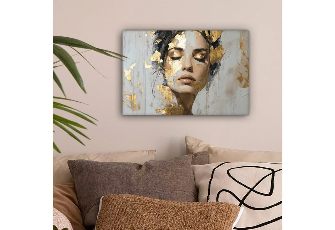 OneMillionCanvasses® Leinwandbild Frau Gold Aesthetic Wanddekoration