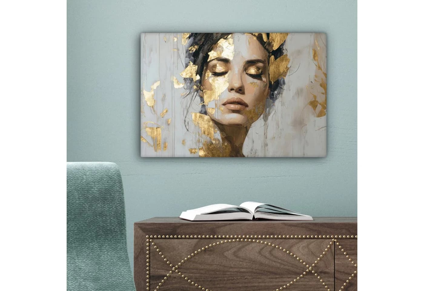 OneMillionCanvasses® Leinwandbild Frau Gold Aesthetic Wanddekoration - Bild 5