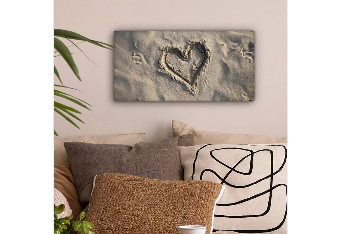 OneMillionCanvasses® Leinwandbild Panorama Herzform Beige Fotodruck Wandbild