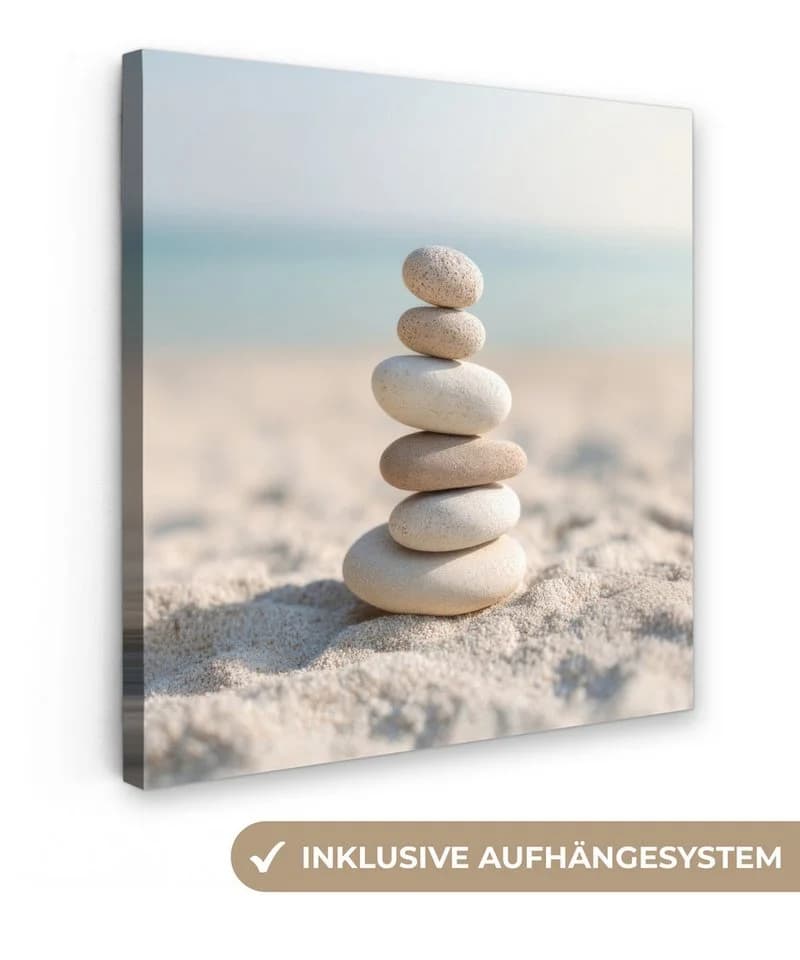 OneMillionCanvasses® Leinwandbild Steine Stapel Sand Meer Fotodruck - Bild 2