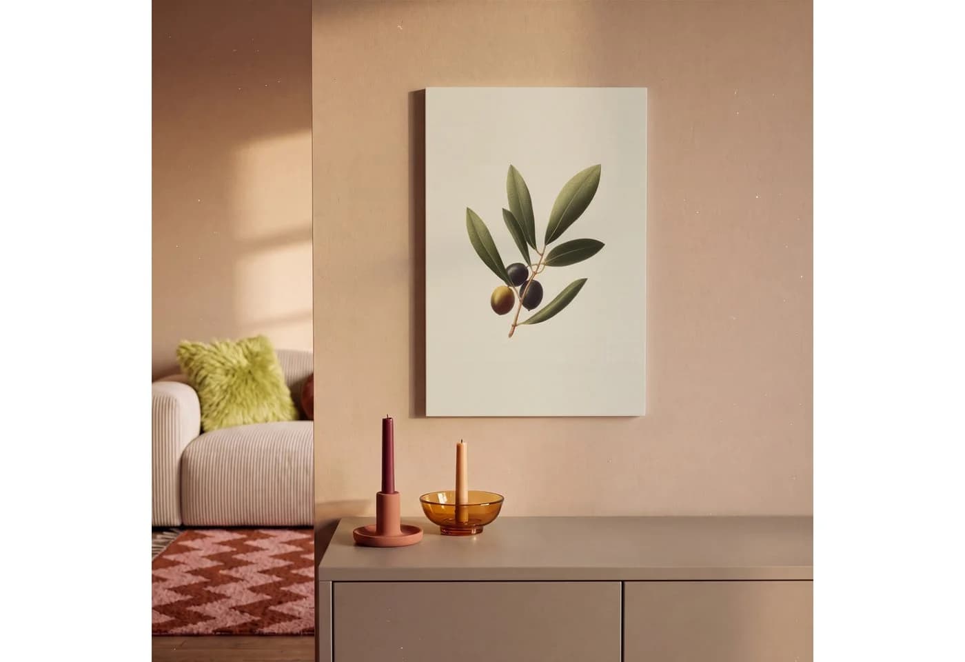 OneMillionCanvasses® Leinwandbild Olivenzweig Grün Schwarz 20x30 cm