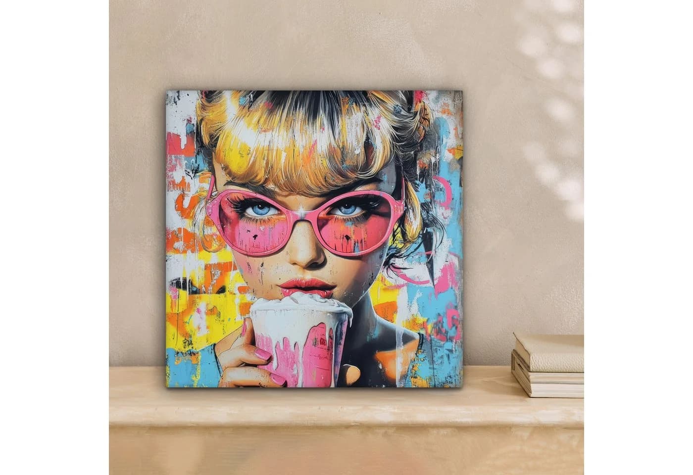 OneMillionCanvasses® Leinwandbild Frau Milchshake Bunt Modern