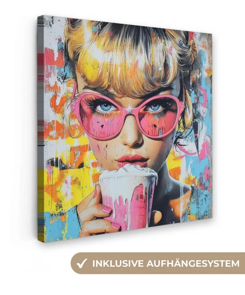 OneMillionCanvasses® Leinwandbild Frau Milchshake Bunt Modern - Bild 2