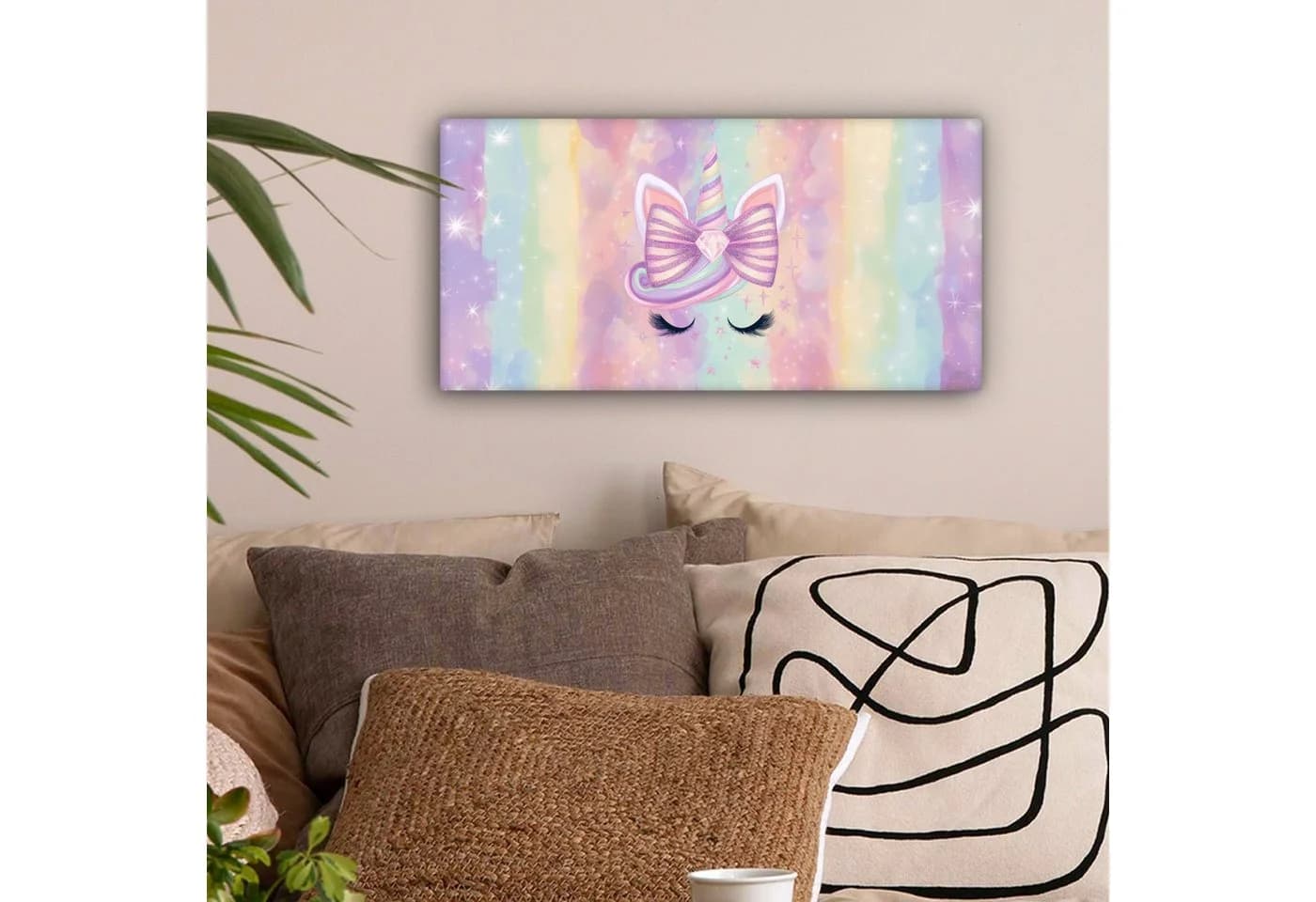 OneMillionCanvasses® Leinwandbild Panorama Einhorn Glitzer Regenbogen Pastell