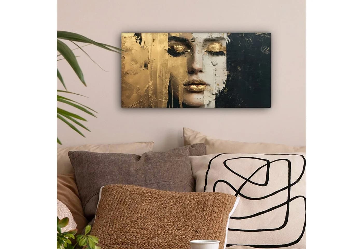OneMillionCanvasses® Leinwandbild Panorama Abstrakt Gold Gesicht