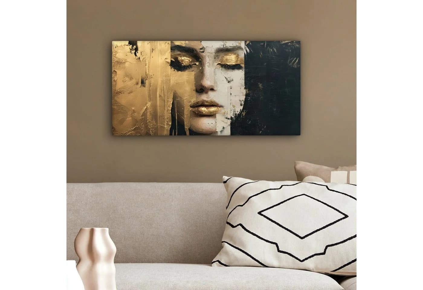 OneMillionCanvasses® Leinwandbild Panorama Abstrakt Gold Gesicht - Bild 4