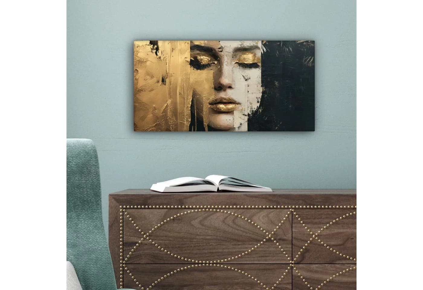 OneMillionCanvasses® Leinwandbild Panorama Abstrakt Gold Gesicht - Bild 5