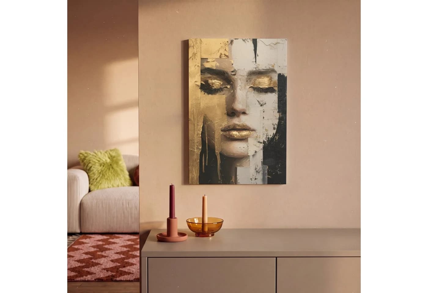 OneMillionCanvasses® Leinwandbild Abstrakt Gold Gesicht Lippen