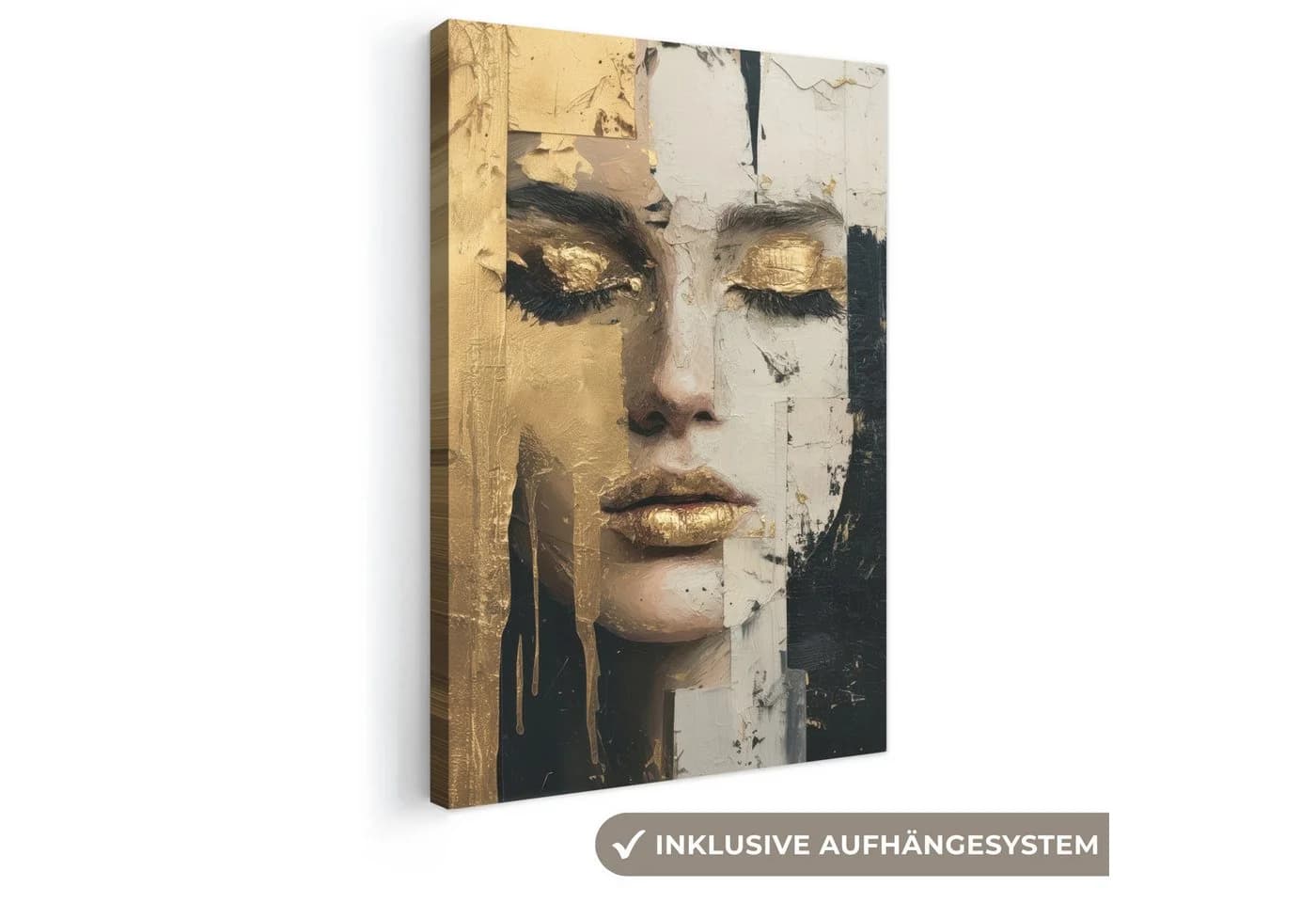 OneMillionCanvasses® Leinwandbild Abstrakt Gold Gesicht Lippen - Bild 2