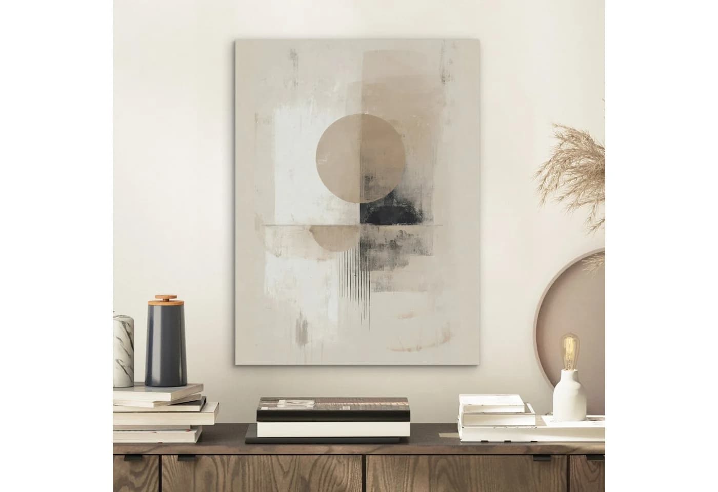 MuchoWow Akustikbild Kreis Beige Grau PET-Filz Wandpaneel