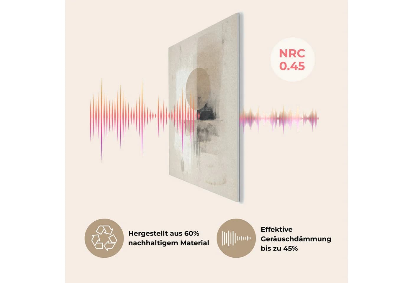 MuchoWow Akustikbild Kreis Beige Grau PET-Filz Wandpaneel - Bild 5