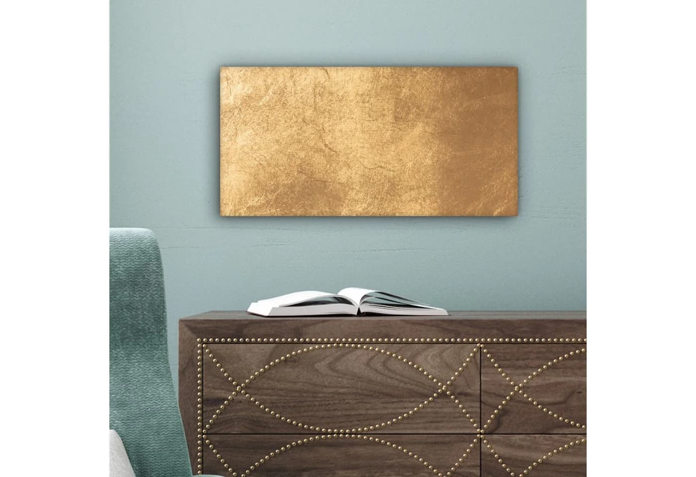 OneMillionCanvasses® Leinwandbild Panorama Licht fällt auf eine goldene Wand - Bild 5