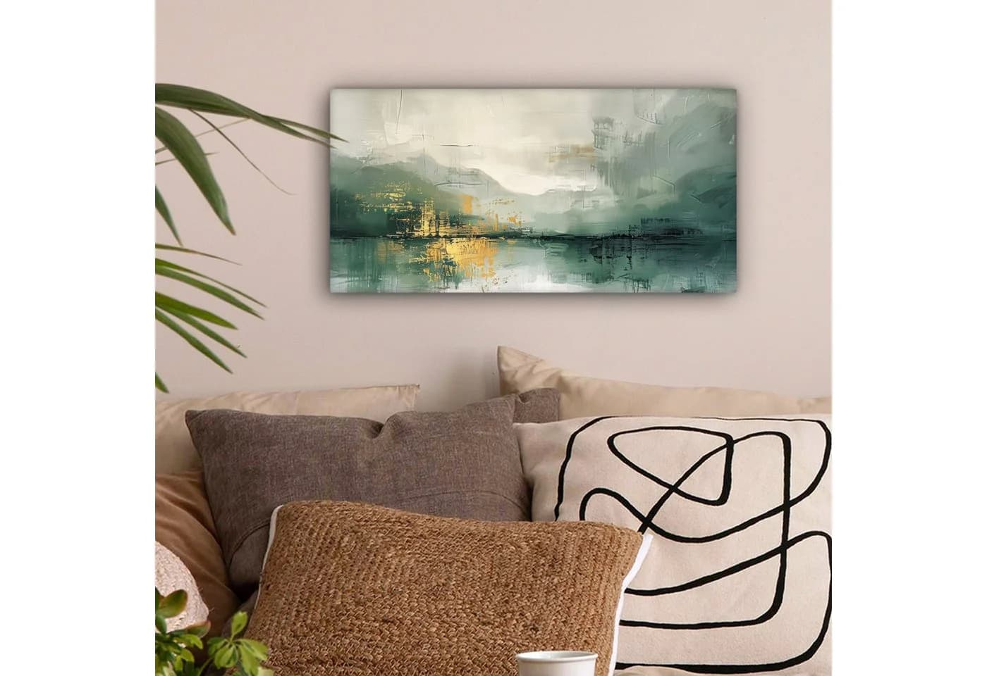 OneMillionCanvasses® Leinwandbild Panorama Grün - Modern - Abstrakt - Gold