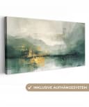 OneMillionCanvasses® Leinwandbild Panorama Grün - Modern - Abstrakt - Gold Bild 2