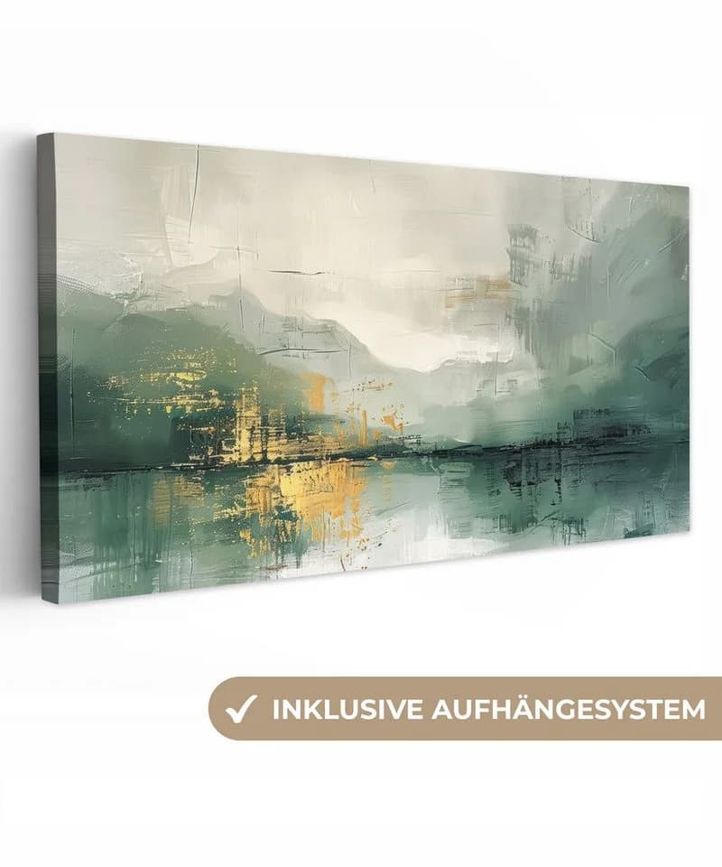 OneMillionCanvasses® Leinwandbild Panorama Grün - Modern - Abstrakt - Gold - Bild 2