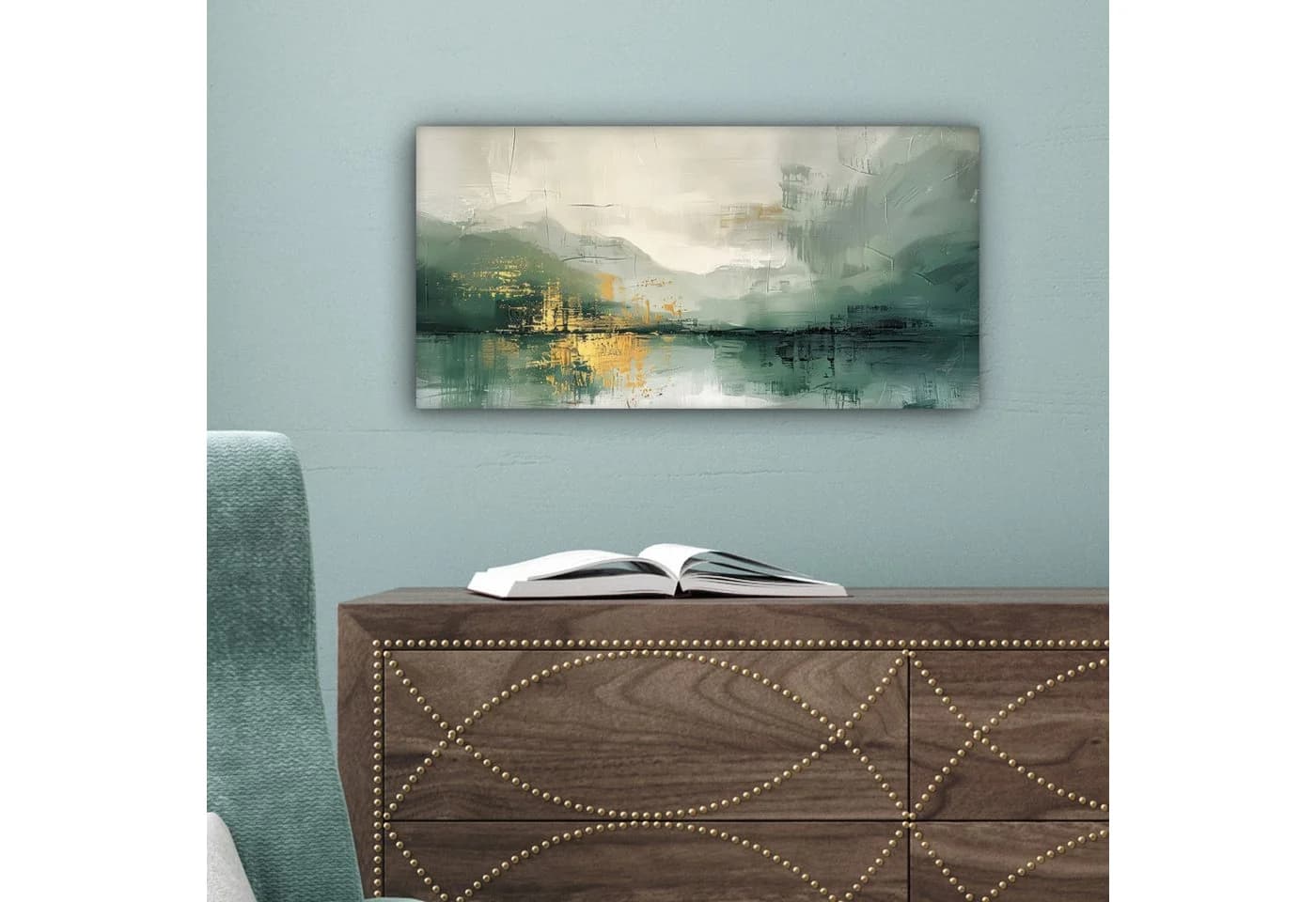 OneMillionCanvasses® Leinwandbild Panorama Grün - Modern - Abstrakt - Gold - Bild 5